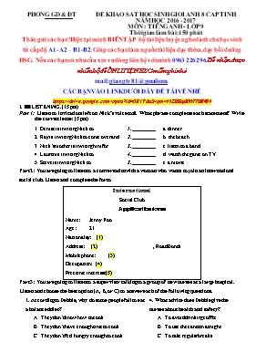 Đề thi chọn học sinh giỏi cấp tỉnh Tiếng anh lớp 8 - Năm học 2015-2016 - Phòng GD & ĐT Sơn Dương